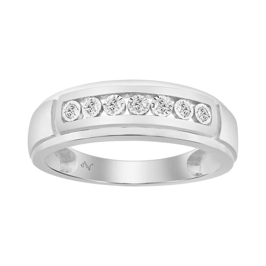 Men’S Sterling Silver Ring With 0.10Ct Round Diamond Classic Diamond Band