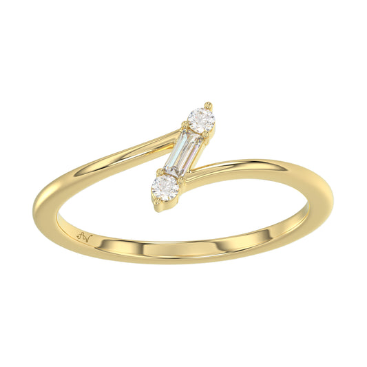 10K Yellow Gold 0.10Ct Diamond Ring Featuring Round And Baguette Accents. A Simple Yet Sophisticated Ladies Fine Jewelry