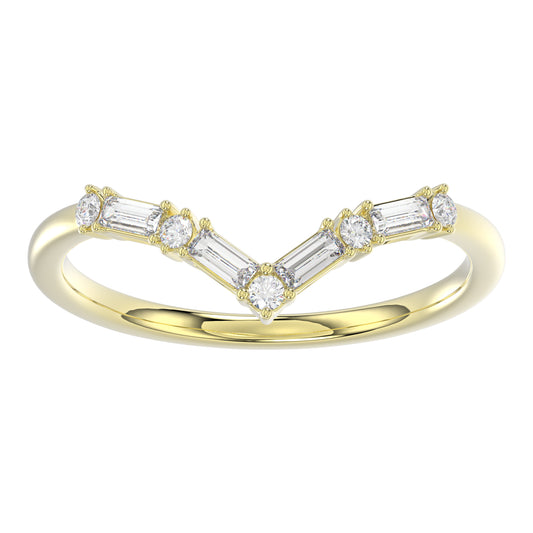 10K Yellow Gold 0.16Ct Ladies Fashion Ring Featuring Sparkling Round And Baguette Diamonds. A Timeless And Elegant Jewelry Piece Designed For Daily We
