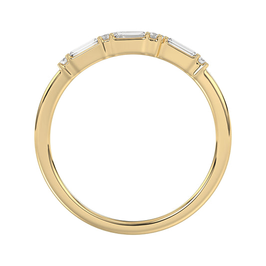 Ladies 10K Yellow Gold Diamond Ring 0.16 Ct Round & Baguette Diamond Jewelry