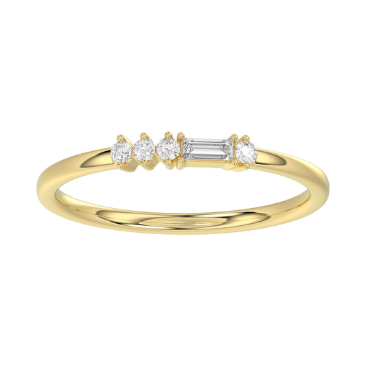 Ladies 10K Yellow Gold Diamond Fashion Ring 0.16 Ct Round & Baguette Diamond Jewelry