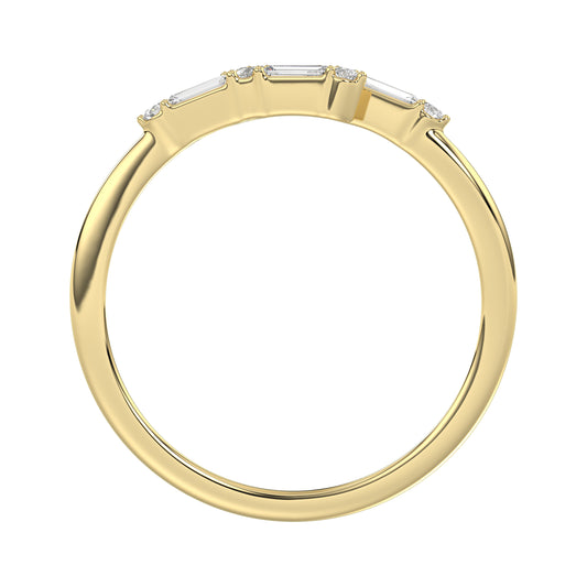 Ladies 10K Yellow Gold Diamond Fashion Ring 0.16 Ct Round & Baguette Diamond Jewelry
