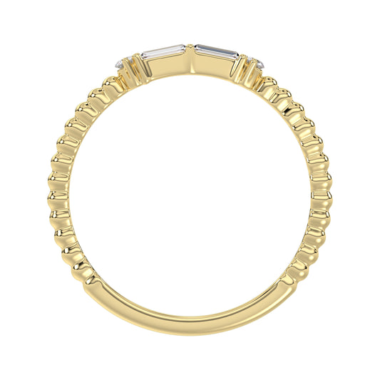 Ladies 10K Yellow Gold Diamond Fashion Ring 0.16 Ct Round & Baguette Diamond Jewelry