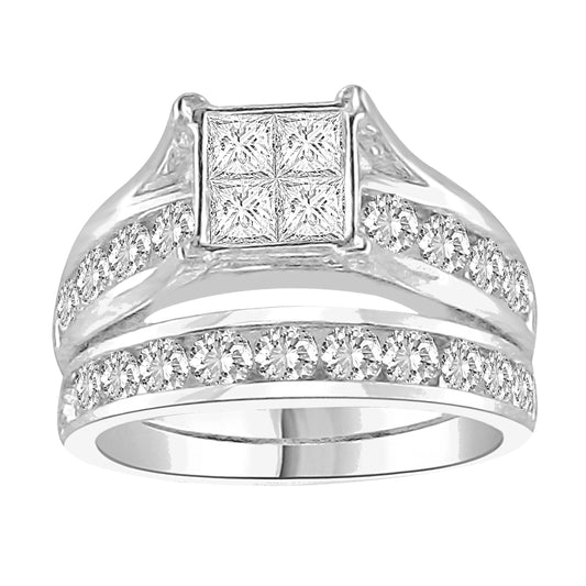 LADIES BRIDAL SET 0.50CT ROUND/PRINCESS DIAMOND 10K WHITE GOLD