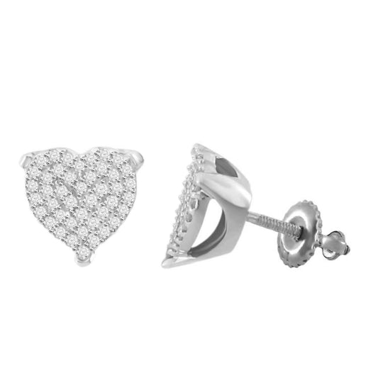 Sterling Silver White 0.25CT Round Diamond Heart Earrings Women�S Fine Jewelry