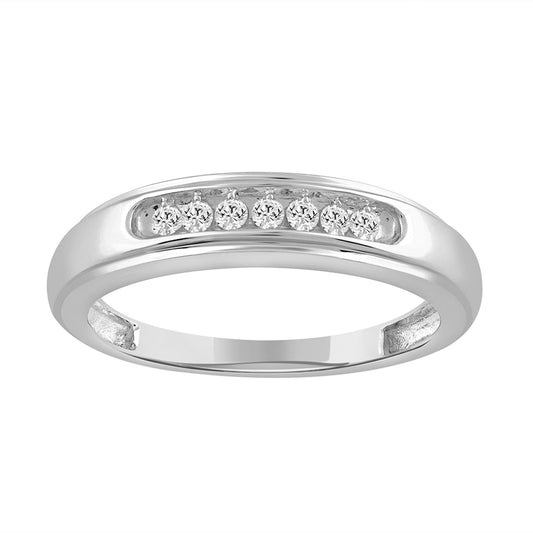 Sterling Silver White Gold Finish 0.15 Ct Round Diamond Men’S Band Classic Men’S Wedding Ring