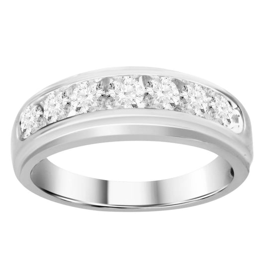 MEN'S BAND 1.00CT ROUND DIAMOND 14K WHITE GOLD