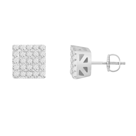 Sterling Silver White 0.15CT Cluster Fashion Earrings With Round Diamond
