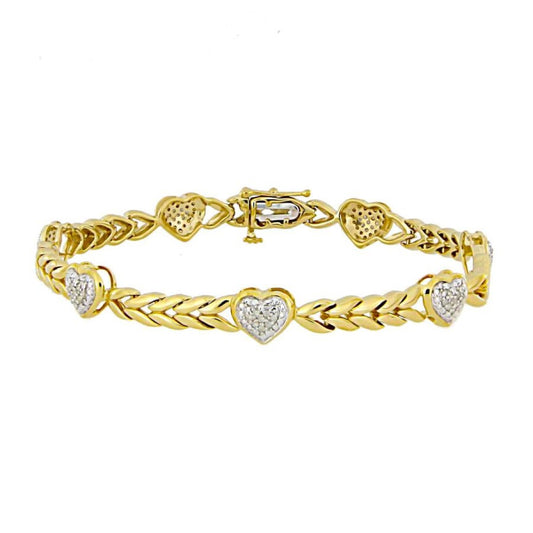 Sterling Silver Yellow 0.20CT Round Diamond Heart Bracelet Women�S Fashion Fine Jewelry Bracelet