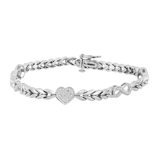 Elegant Sterling Silver White 0.20CT Diamond Heart And Infinity Bracelet Ladies Fine Jewelry Bracelet