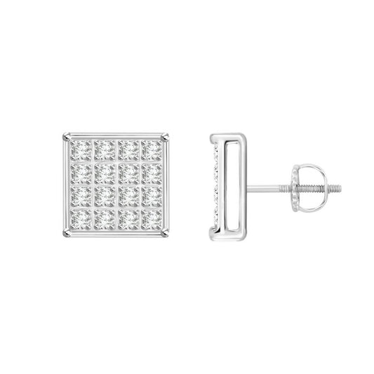 Sterling Silver White 0.10CT Round Diamond Yuva Square Cluster Stud Earrings Women�S Fine Jewelry