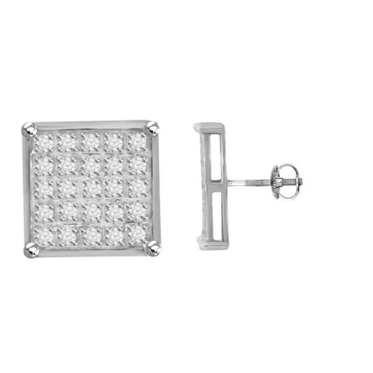 0.15Ct Round Diamond Square Cluster Yuva Earrings Sterling Silver Stylish Men�S Fashion Fashion Earrings