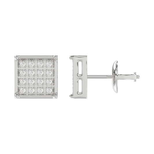 Sterling Silver White 0.10CT Round Diamond Yuva Square Cluster Earrings Women’S Fine Jewelry