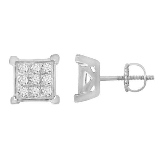 Classic Sterling Silver Round Diamond Earrings 0.25CT Ladies Jewelry