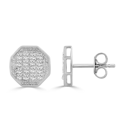 Elegant 0.10Ct Round Diamond Yuva Stud Earrings In Sterling Silver Stylish Ladies Everyday Jewelry