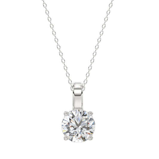 LADIES SOLITAIRE PENDANT WITH CHAIN 1 1/2CT ROUND DIAMOND 14K WHITE GOLD