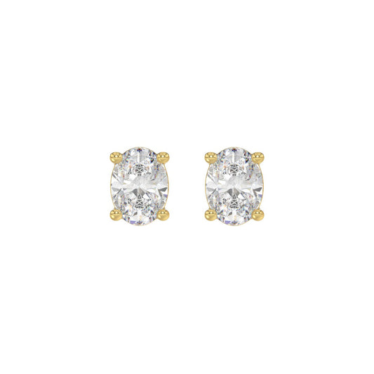 LADIES SOLITAIRE EARRINGS 1 1/2CT OVAL DIAMOND 14K YELLOW GOLD