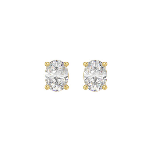 LADIES SOLITAIRE EARRINGS 1 1/2CT OVAL DIAMOND 14K YELLOW GOLD