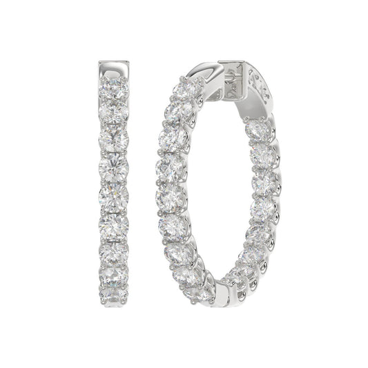 LADIES HOOP EARRINGS 5CT ROUND DIAMOND 14K WHITE GOLD