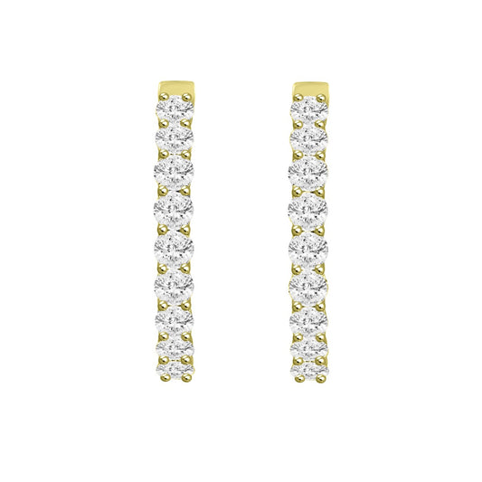 LADIES HOOP EARRINGS 5CT ROUND DIAMOND 14K YELLOW GOLD