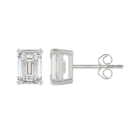 LADIES SOLITAIRE EARRINGS 3CT EMERALD DIAMOND 14K WHITE GOLD