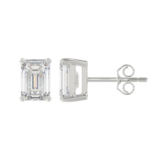LADIES SOLITAIRE EARRINGS 3CT EMERALD DIAMOND 14K WHITE GOLD