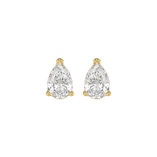 LADIES SOLITAIRE EARRINGS 2CT PEAR DIAMOND 14K YELLOW GOLD
