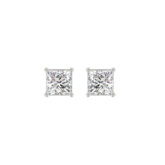 LADIES SOLITAIRE EARRINGS 1 1/2CT PRINCESS DIAMOND 14K WHITE GOLD (CENTER STONE PRINCESS DIAMOND 3/4CT)