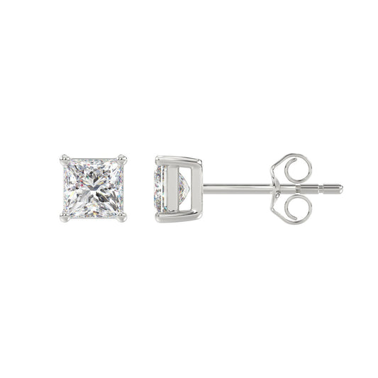 LADIES SOLITAIRE EARRINGS 1 1/2CT PRINCESS DIAMOND 14K WHITE GOLD (CENTER STONE PRINCESS DIAMOND 3/4CT)