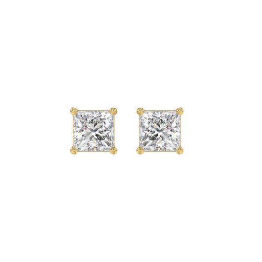 LADIES SOLITAIRE EARRINGS 1 1/2CT PRINCESS DIAMOND 14K YELLOW GOLD (CENTER STONE PRINCESS DIAMOND 3/4CT)