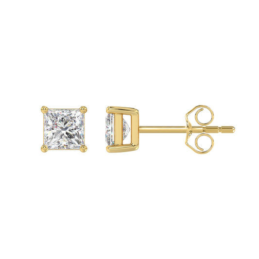LADIES SOLITAIRE EARRINGS 1 1/2CT PRINCESS DIAMOND 14K YELLOW GOLD (CENTER STONE PRINCESS DIAMOND 3/4CT)