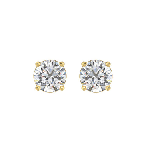 LADIES SOLITAIRE EARRINGS 3CT ROUND DIAMOND 14K YELLOW GOLD (CENTER STONE ROUND DIAMOND 1 1/2CT)