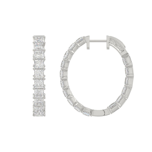 LADIES HOOP EARRINGS 7CT PRINCESS DIAMOND 14K WHITE GOLD