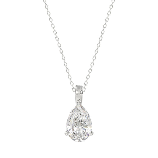 LADIES SOLITAIRE PENDANT WITH CHAIN 1 1/2CT PEAR DIAMOND 14K WHITE GOLD