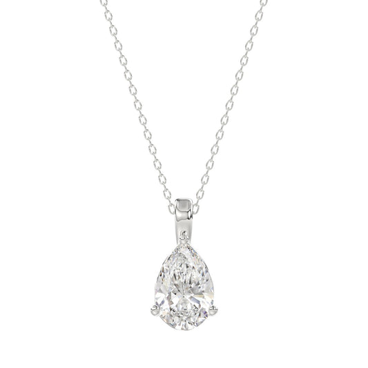 LADIES SOLITAIRE PENDANT WITH CHAIN 1 1/2CT PEAR DIAMOND 14K WHITE GOLD