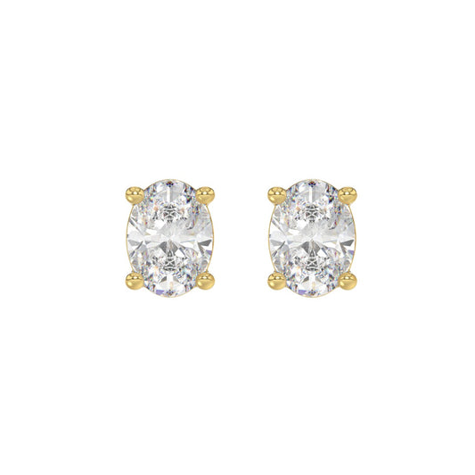 LADIES SOLITAIRE EARRINGS 3CT OVAL DIAMOND 14K YELLOW GOLD (CENTER STONE OVAL DIAMOND 1 1/2CT )