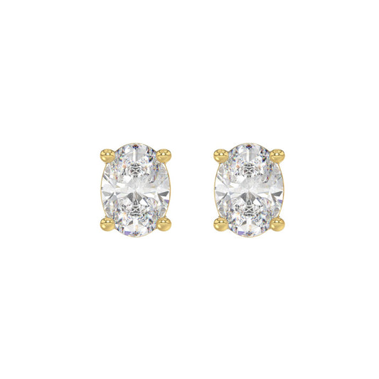 LADIES SOLITAIRE EARRINGS 3CT OVAL DIAMOND 14K YELLOW GOLD (CENTER STONE OVAL DIAMOND 1 1/2CT )