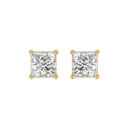 LADIES SOLITAIRE EARRINGS 3CT PRINCESS DIAMOND 14K YELLOW GOLD