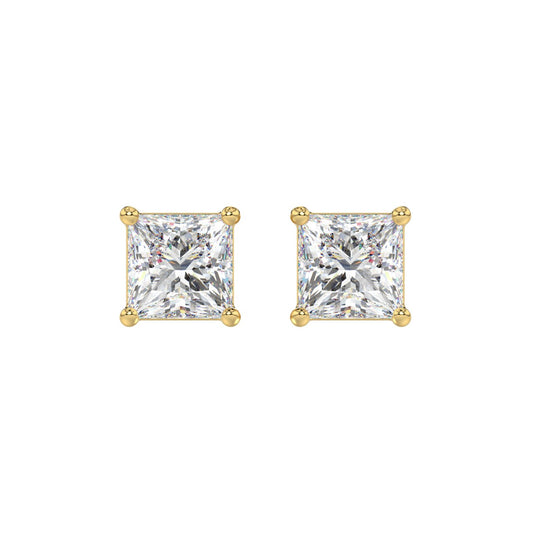LADIES SOLITAIRE EARRINGS 3CT PRINCESS DIAMOND 14K YELLOW GOLD
