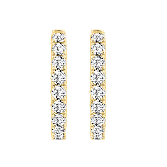 LADIES HOOP EARRINGS 11CT ROUND DIAMOND 14K YELLOW GOLD
