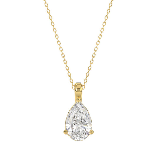LADIES SOLITAIRE PENDANT WITH CHAIN 2CT PEAR DIAMOND 14K YELLOW GOLD