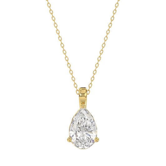LADIES SOLITAIRE PENDANT WITH CHAIN 2CT PEAR DIAMOND 14K YELLOW GOLD