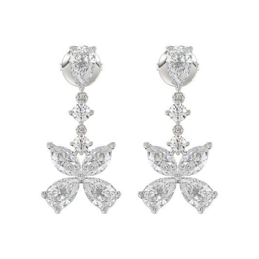 LADIES EARRINGS 3CT ROUND/MARQUISE/PEAR DIAMOND 14K WHITE GOLD