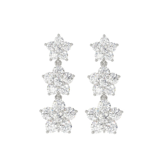 14K WHITE GOLD 3CT ROUND DIAMOND LADIES LINEAR EARRINGS