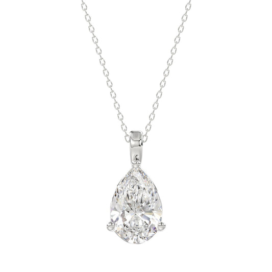 LADIES SOLITAIRE PENDANT 3CT PEAR DIAMOND 14K WHITE GOLD