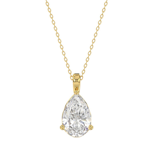 LADIES SOLITAIRE PENDANT 3CT PEAR DIAMOND 14K YELLOW GOLD