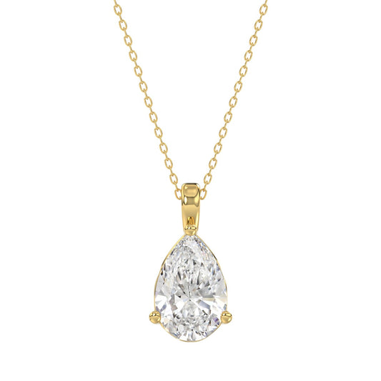 LADIES SOLITAIRE PENDANT 3CT PEAR DIAMOND 14K YELLOW GOLD