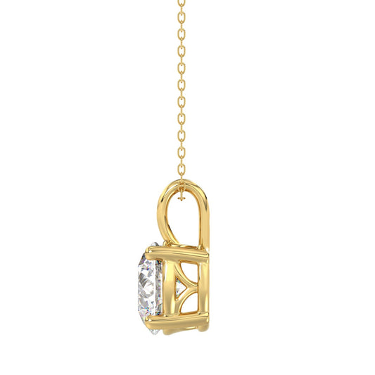 LADIES SOLITAIRE PENDANT 3CT ROUND DIAMOND 14K YELLOW GOLD WITH CHAIN