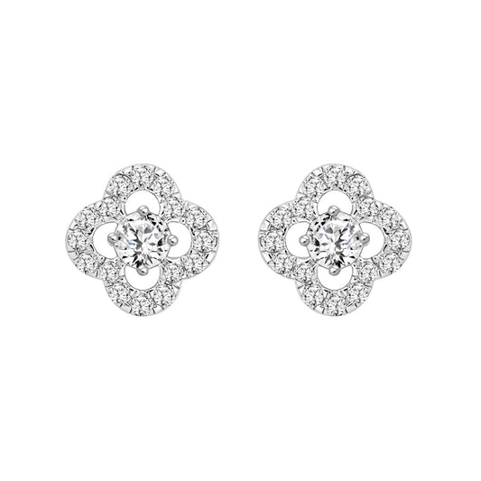 LADIES STUD EARRINGS 1CT ROUND DIAMOND 14K WHITE GOLD