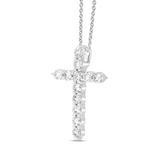 LADIES CROSS PENDANT WITH CHAIN 1CT ROUND DIAMOND 14K WHITE GOLD